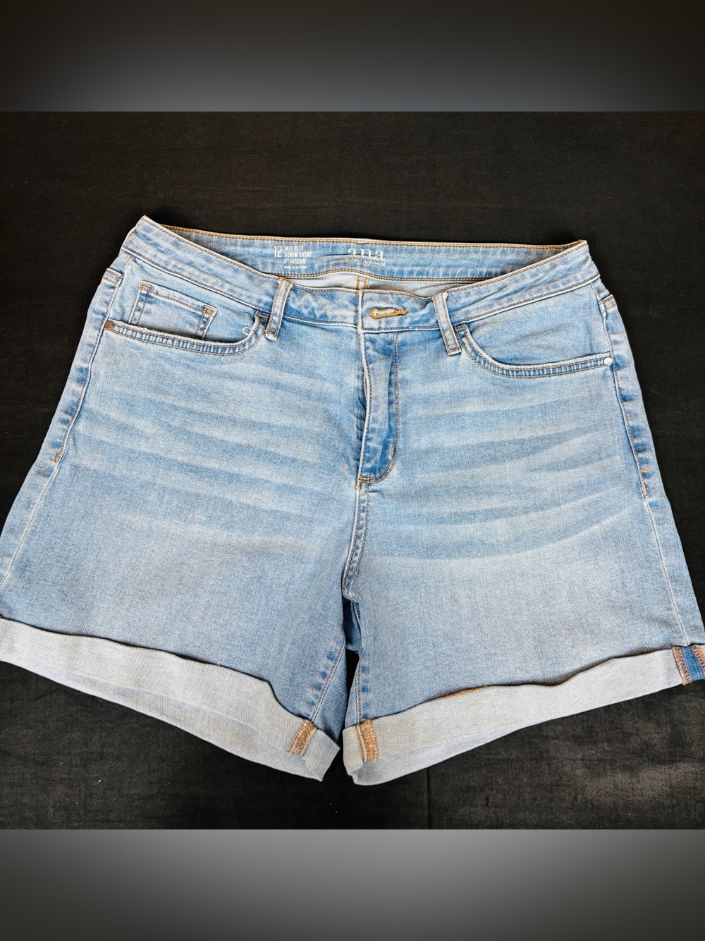 ANA Chambray Denim Shorts Size 12 Mid Rise Cuffed 5” Inseam